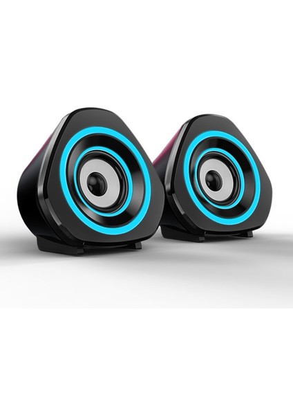 Masaüstü Bilgisayar Hoparlörü USB 3.5mm Kablolu Mavi Işık (Yurt Dışından)