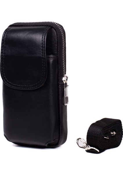 Erkek Hakiki Deri Telefon Bölmeli, Omuz Askılı Çanta ve Kemerlik Mıknatıslı Kapak . Siyah Renk fiyatları