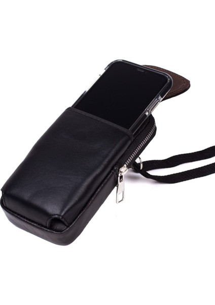 Erkek Hakiki Deri Telefon Bölmeli, Omuz Askılı Çanta ve Kemerlik Mıknatıslı Kapak . Siyah Renk fırsatları