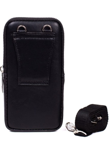 Erkek Hakiki Deri Telefon Bölmeli, Omuz Askılı Çanta ve Kemerlik Mıknatıslı Kapak . Siyah Renk indirimleri