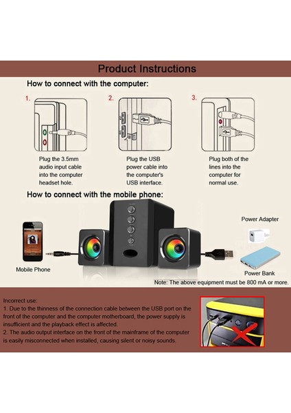 Sada D-202 USB Kablolu Hoparlör LED Renkli Işık Bas Stereo Pc Tablet Telefon (Yurt Dışından) fırsatları