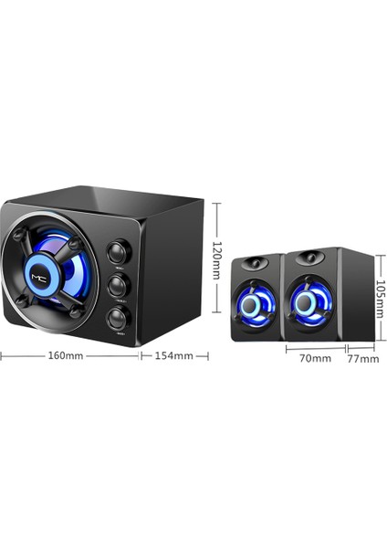 Sada D-208 3'lü Hoparlör Süper B USB Rgb LED (Yurt Dışından)