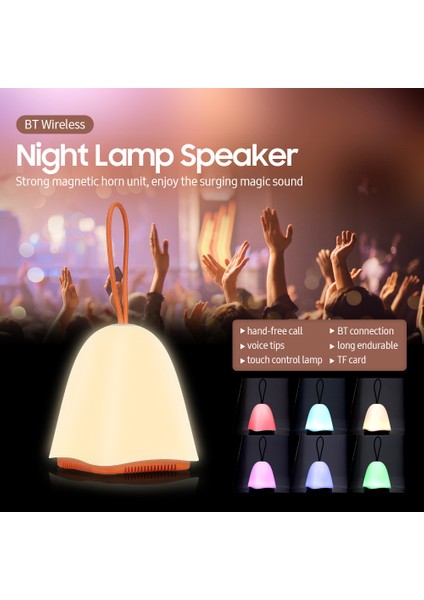 Bluetooth 5.0 Şarj Edilebilir Dokunmatik Renkli LED Hoparlörlü Gece Lambası Gri (Yurt Dışından) fiyatları