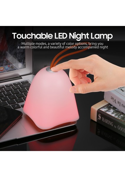 Bluetooth 5.0 Şarj Edilebilir Dokunmatik Renkli LED Hoparlörlü Gece Lambası Gri (Yurt Dışından) fırsatları