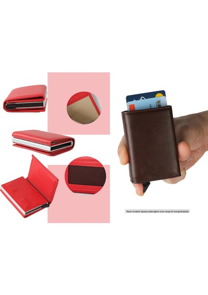 Kırmızı Deri Mekanizmalı Otomatik Kızaklı Kartlık Cüzdan indirimleri
