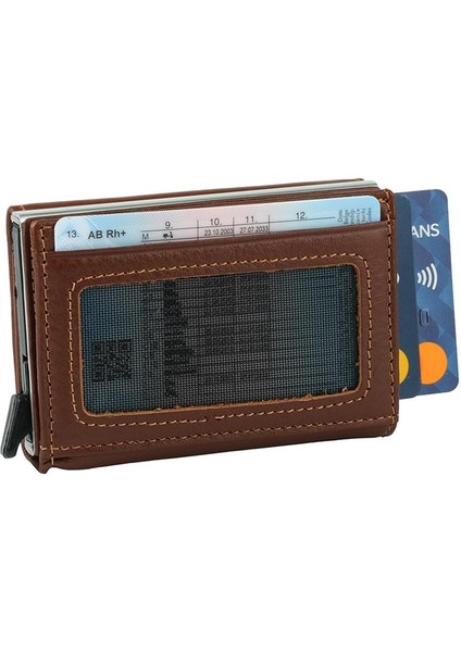 Kahve Deri Mekanizmalı Otomatik Kızaklı Kartlık Cüzdan fiyatları