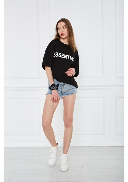 Unisex Siyah Fear Of God Fog Essentials Oversize Unisex T-Shirt modelleri