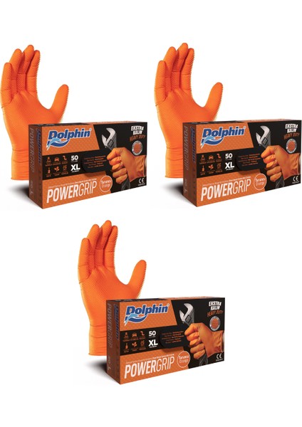 Powergrıp Ekstra Kalın Turuncu Nitril Eldiven (Xl) 50 Adet x 3 Paket