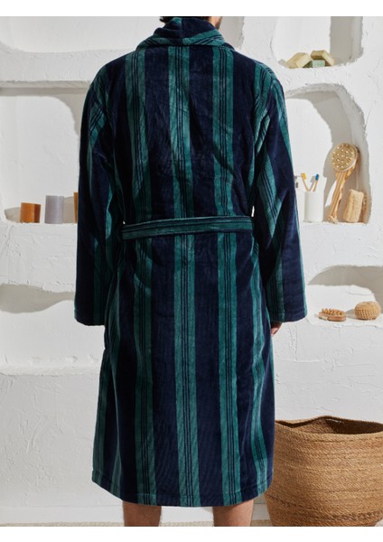 %100 Pamuk Özel Tasarım Ekstra Yumuşak Çizgili Yeşil Şalyaka Erkek Bornoz indirimleri