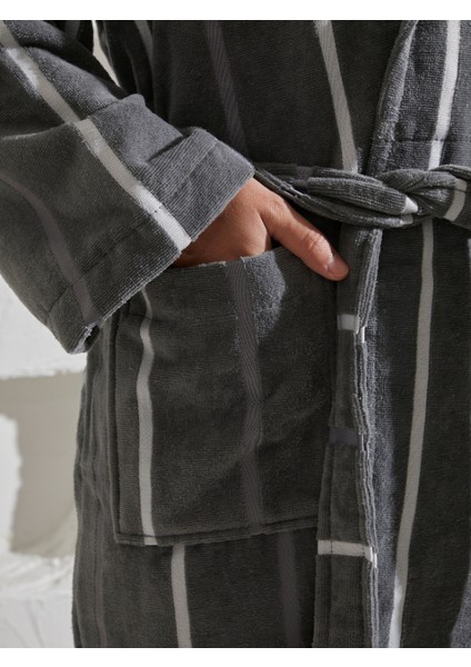 %100 Pamuk Kapşonlu Özel Tasarım Ekstra Yumuşak Çizgili Bornoz