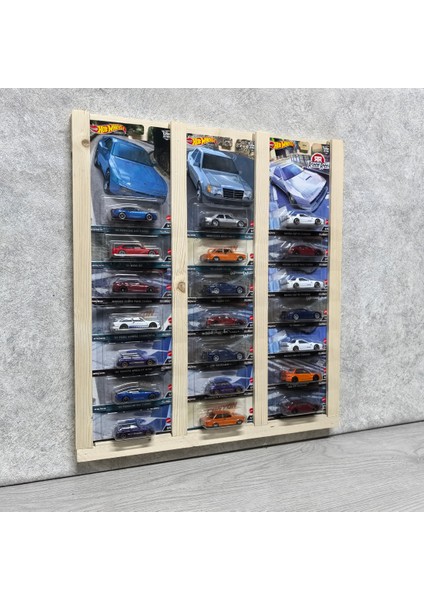 Premium Kart Rafı Hot Wheels , Matchbox Uyumlu Kart Koleksiyoner Doğal Ahşap Sergileme Vitrini