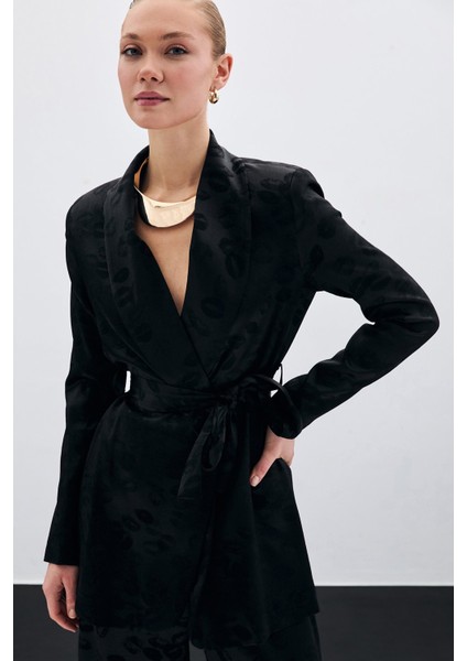 Şal Yaka Kuşaklı Ceket - Siyah fiyatları