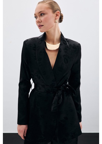 Şal Yaka Kuşaklı Ceket - Siyah modelleri
