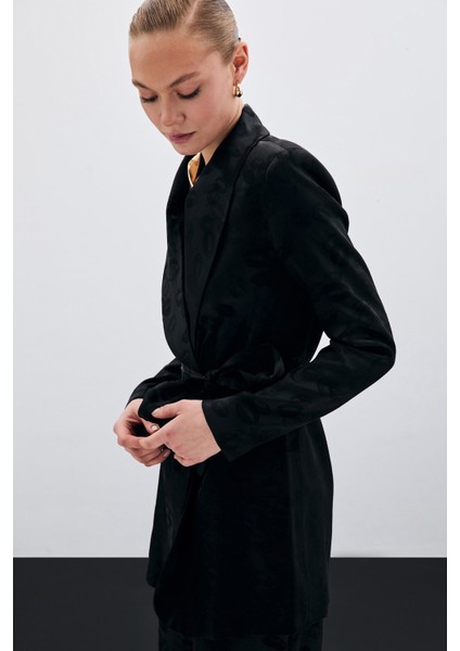 Şal Yaka Kuşaklı Ceket - Siyah fırsatları