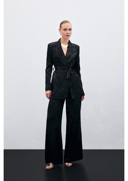 Bol Paça Desenli Pantolon - Siyah