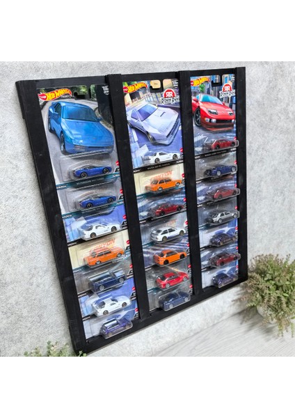Premium Kart Rafı Hot Wheels , Matchbox Uyumlu Kart Koleksiyoner Doğal Ahşap Sergileme Vitrini