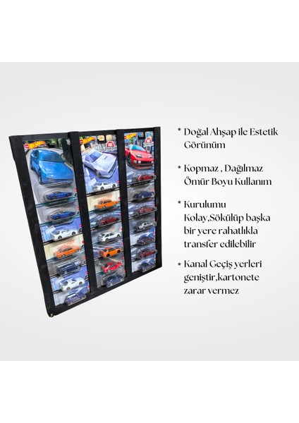 Premium Kart Rafı Hot Wheels , Matchbox Uyumlu Kart Koleksiyoner Doğal Ahşap Sergileme Vitrini