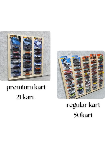 Premium Kart Rafı Hot Wheels , Matchbox Uyumlu Kart Koleksiyoner Doğal Ahşap Sergileme Vitrini