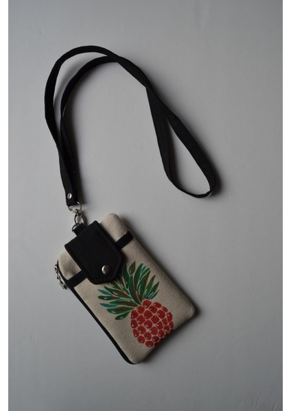 Renkli Ananas Desenli Telefon ve Cüzdan Çantası, Çok Renkli, Gün ve Gece Kullanımına Uygun