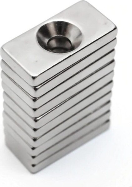 10 Adet, Neodyum Mıknatıs, Köşeli, Havşa Delikli, Güçlü Magnet, 20 x 10 x 4 x 5 mm modelleri