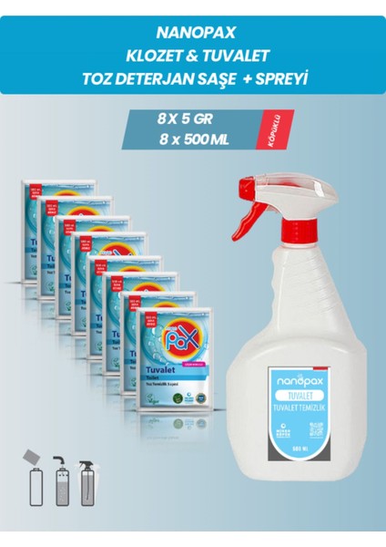 8 Adet Klozet & Tuvalet Toz Deterjan (Ultra Konsantre) + Spreyi