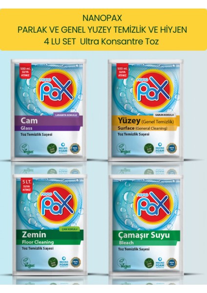 Parlak ve Genel Yuzey Temizlik Toz Deterjan 4'lü Set (Ultra Konsantre)