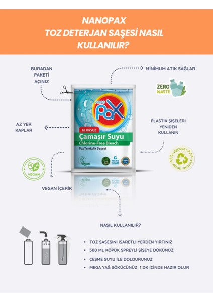 4 Adet Klorsuz Ultra Konsantre Toz Çamaşır Suyu (5gr = 500ML)