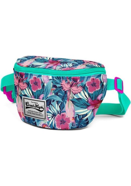 Coral Hıgh 22528 Su Yeşili Floral Desenli Bel Çantası