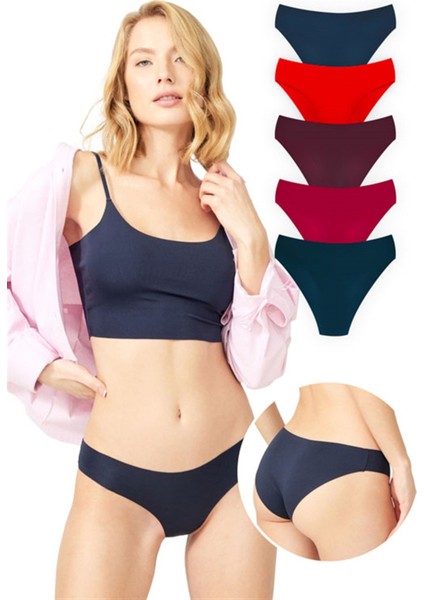 Basic Iz Yapmayan Lazer Kesim Kadın Bikini Külot 5'li Paket - 2