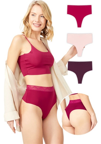 Basic Yüksek Bel Lazer Kesim Tanga Külot 3'lü Paket - 3