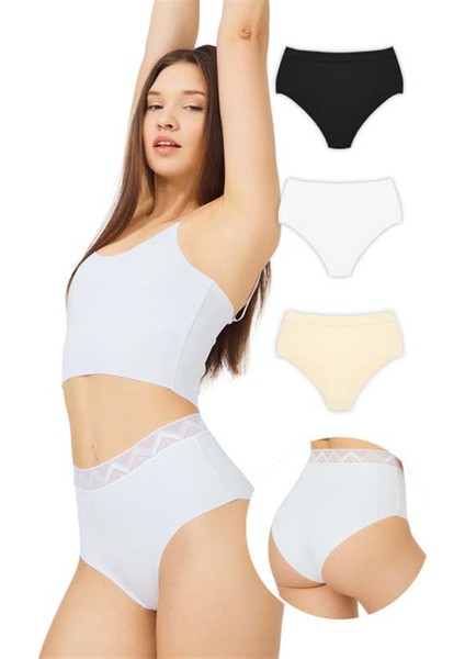 Basic Yüksek Bel Lazer Kesim Bikini Külot 3'lü Paket - 3