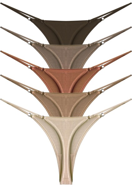 Pamuklu ve Likralı Ayarlanabilir Lastikli Kaşkorse Fitilli Kadın Tanga Külot 5'li Paket-2