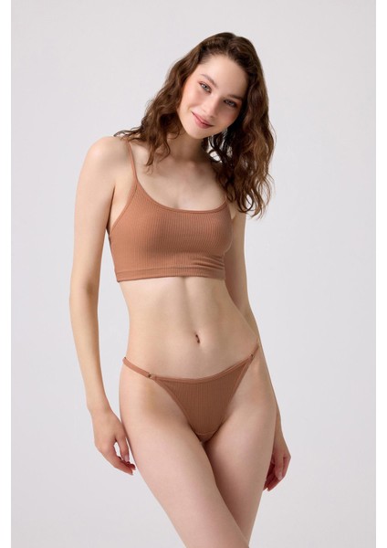 Pamuklu ve Likralı Ayarlanabilir Lastikli Kaşkorse Fitilli Kadın Tanga Külot 5'li Paket-2 indirimleri