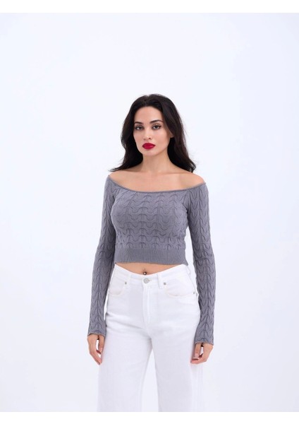 42241 Triko Kayık Yaka Cropgri