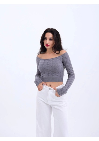 42241 Triko Kayık Yaka Cropgri