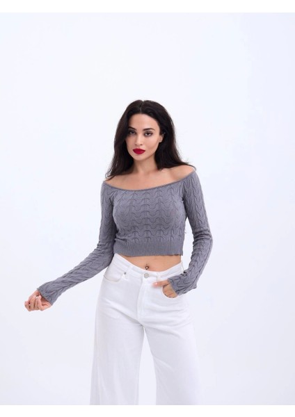 42241 Triko Kayık Yaka Cropgri
