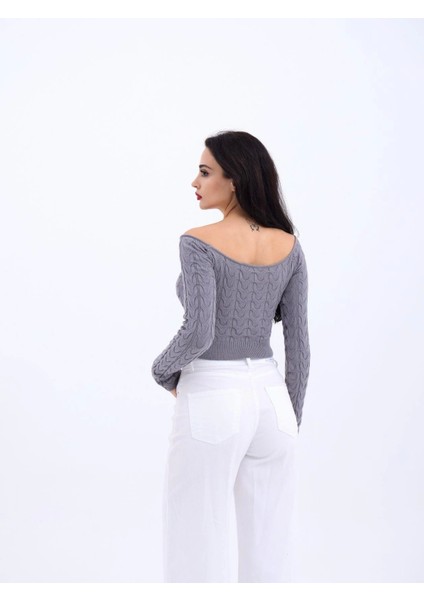 42241 Triko Kayık Yaka Cropgri