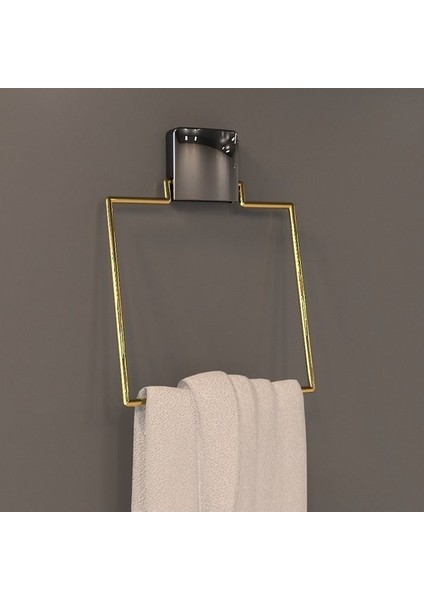 Dekoratif Yapıştırmalı Banyo Mutfak Metal Kare Havluluk Askı Gold Vidasız Pratik Montaj DC-5073