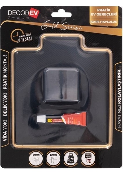 Dekoratif Yapıştırmalı Banyo Mutfak Metal Kare Havluluk Askı Gold Vidasız Pratik Montaj DC-5073 modelleri
