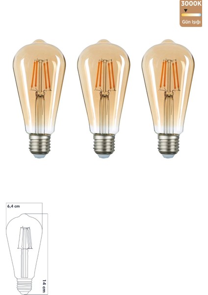 LED E27 ST64 Ampul 6W 2500K (Gün Işığı) Erd-81