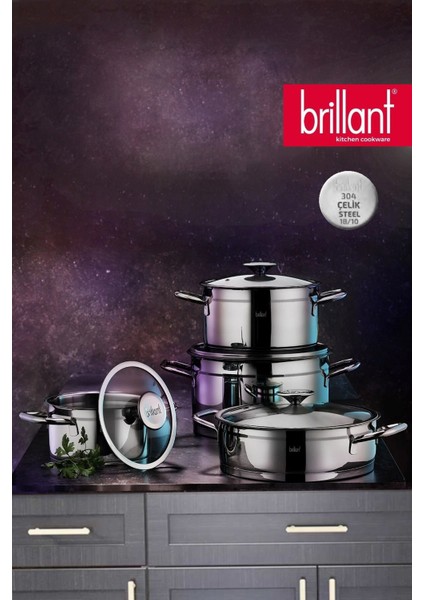 Asellas 8 Parça Inox Kulp Çelik Tencere Seti