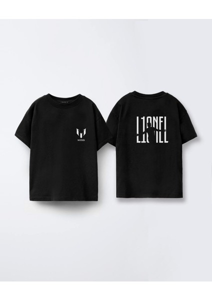 Futbolcu Lionel Messi 10 Baskılı Bisiklet Yaka Çocuk Siyah Tişört T-Shirt