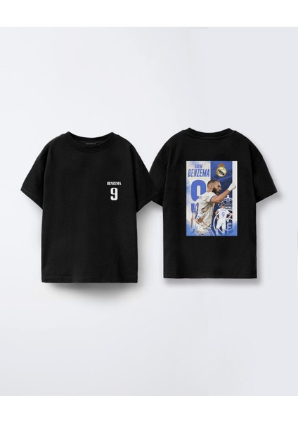 Futbolcu Karim Benzema Baskılı Bisiklet Yaka Çocuk Siyah Tişört T-Shirt