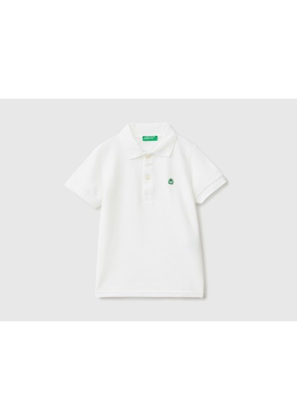 Erkek Çocuk Beyaz Logolu Polo T-Shirt Beyaz