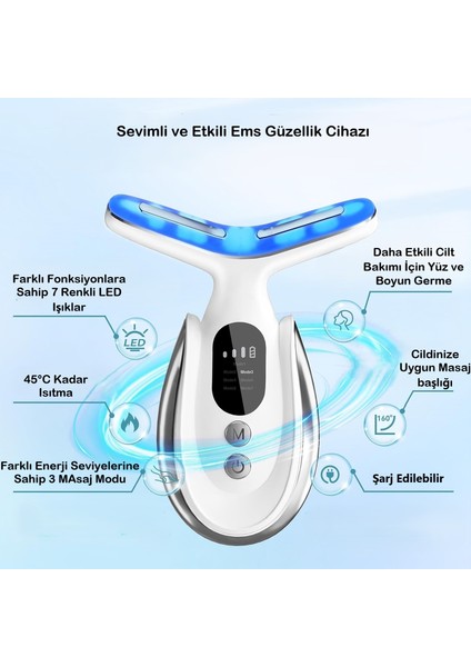 LED Ekranlı 7 Programlı Ems Yüz ve Boyun Güzellik Cihazı – Gıdık, Sarkma ve Kırışıklık Giderici