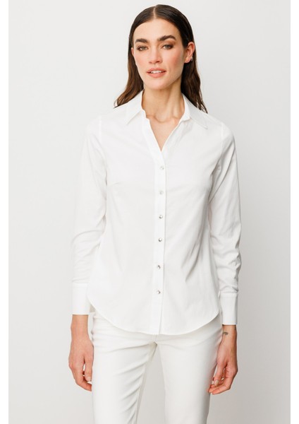 Düğmeli Poplin Gömlek Ekru 03006