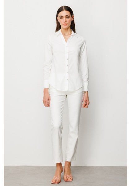Düğmeli Poplin Gömlek Ekru 03006 fiyatları