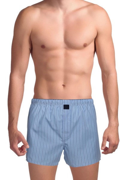 Poplin Erkek Boxer Gök Mavisi Çizgili