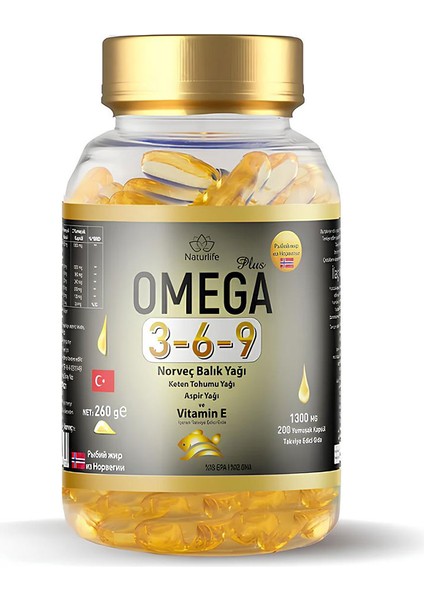 Naturlife Omega 3-6-9 Norveç Balık Yağı 1300 Mg 200 Softjel fiyatları