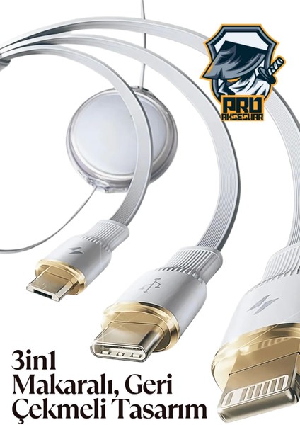 Makaralı Düğümlenmeyen 100W Type-C Süper Fast Pd Şarj Kablosu 3in1 iPhone Samsung Xiaomi Hızlı Şarj Data USB Kablo Kopmayan Sağlam Yassı 1.5m fiyatları